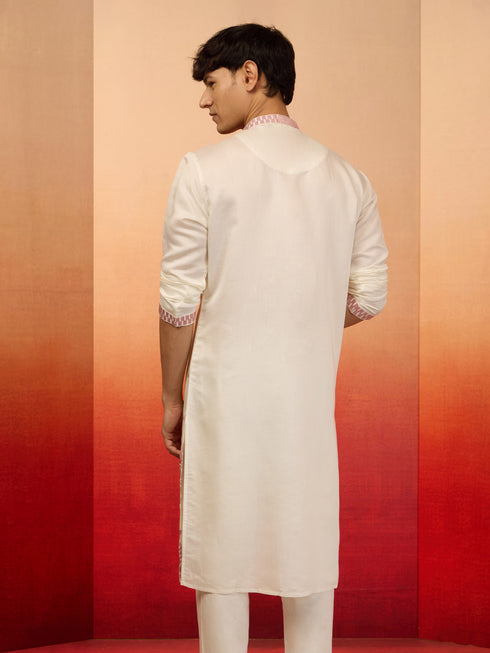 Men's Onion Multi Embroidered Silk Kurta